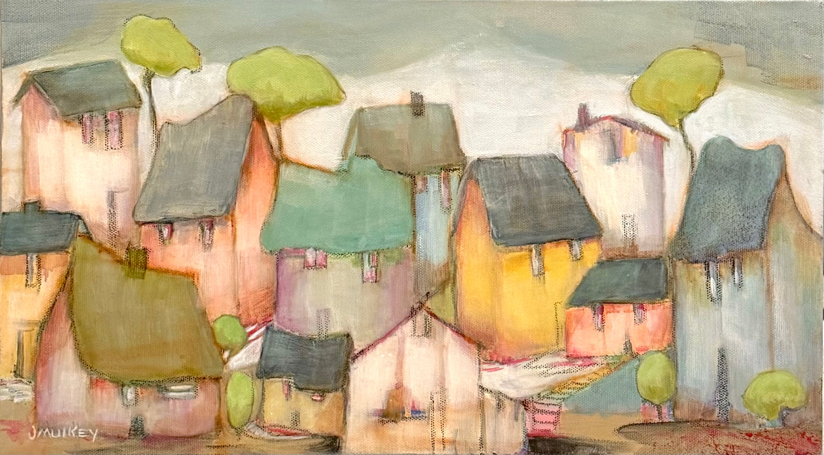 Whispering Village — Original Acrylic Painting by Judie Mulkey — 9” x 18”