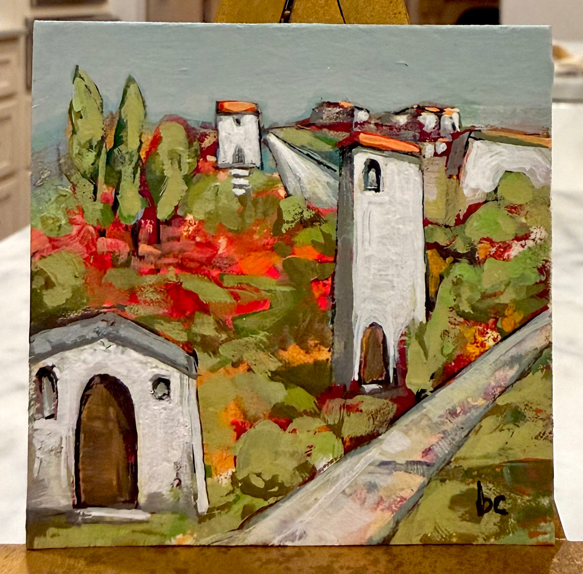 Sightseeing in Montalcino — Original Acrylic Painting by Beth Capogrossi — 3” x 3”