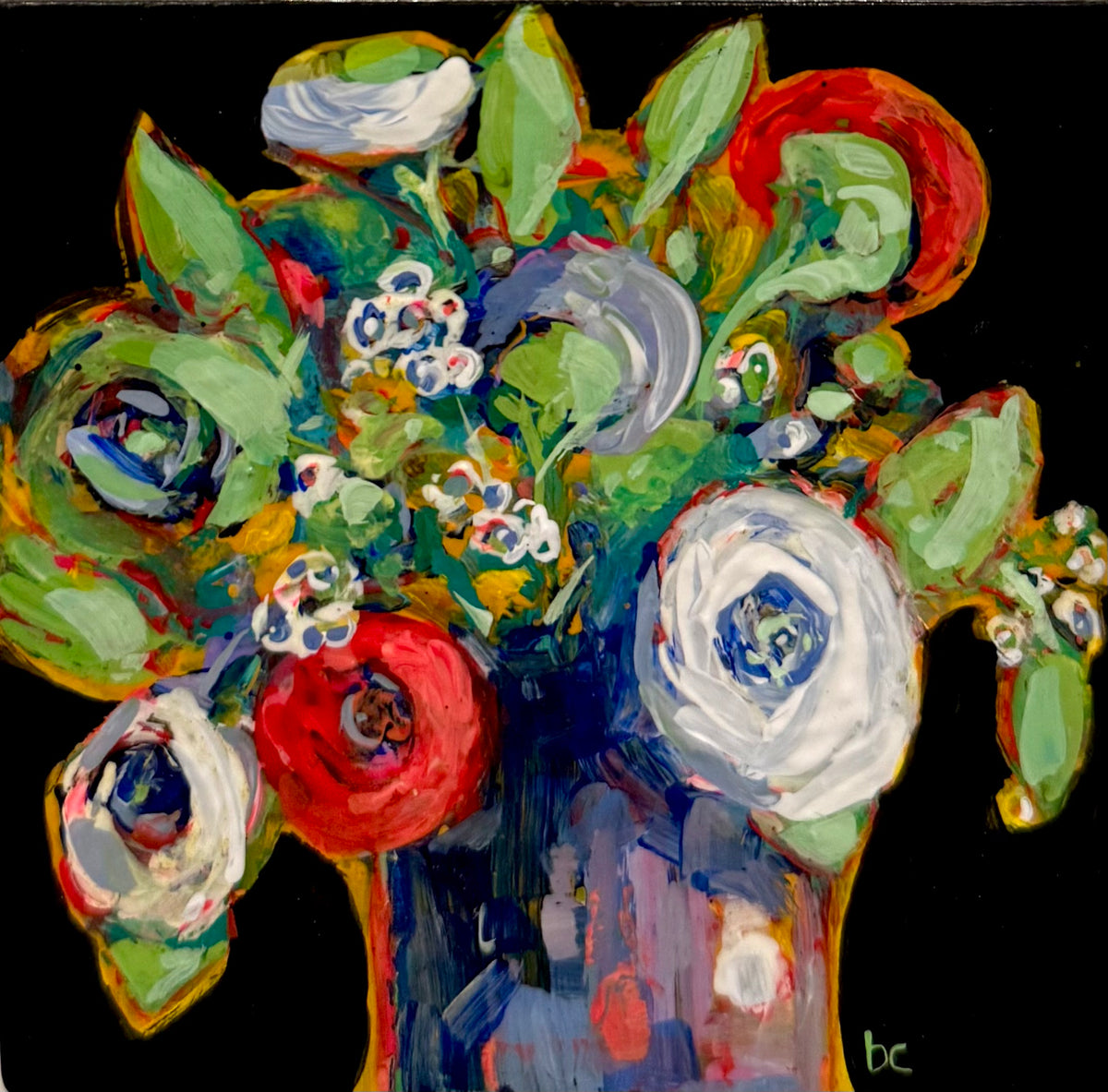 HOT SHOTS — Original Acrylic Painting by Beth Capogrossi — 4” x 4”