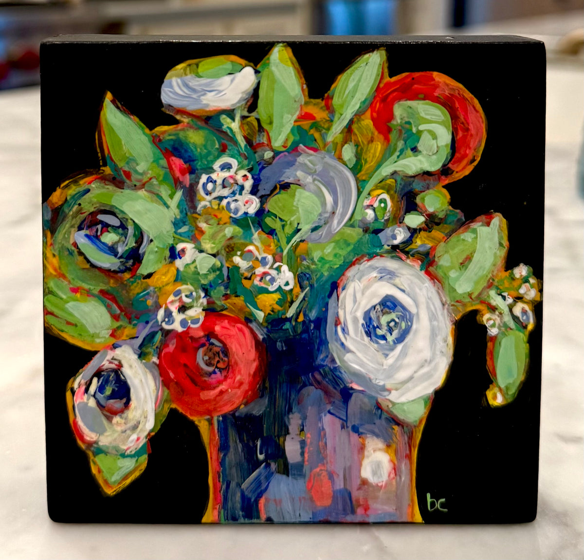 HOT SHOTS — Original Acrylic Painting by Beth Capogrossi — 4” x 4”