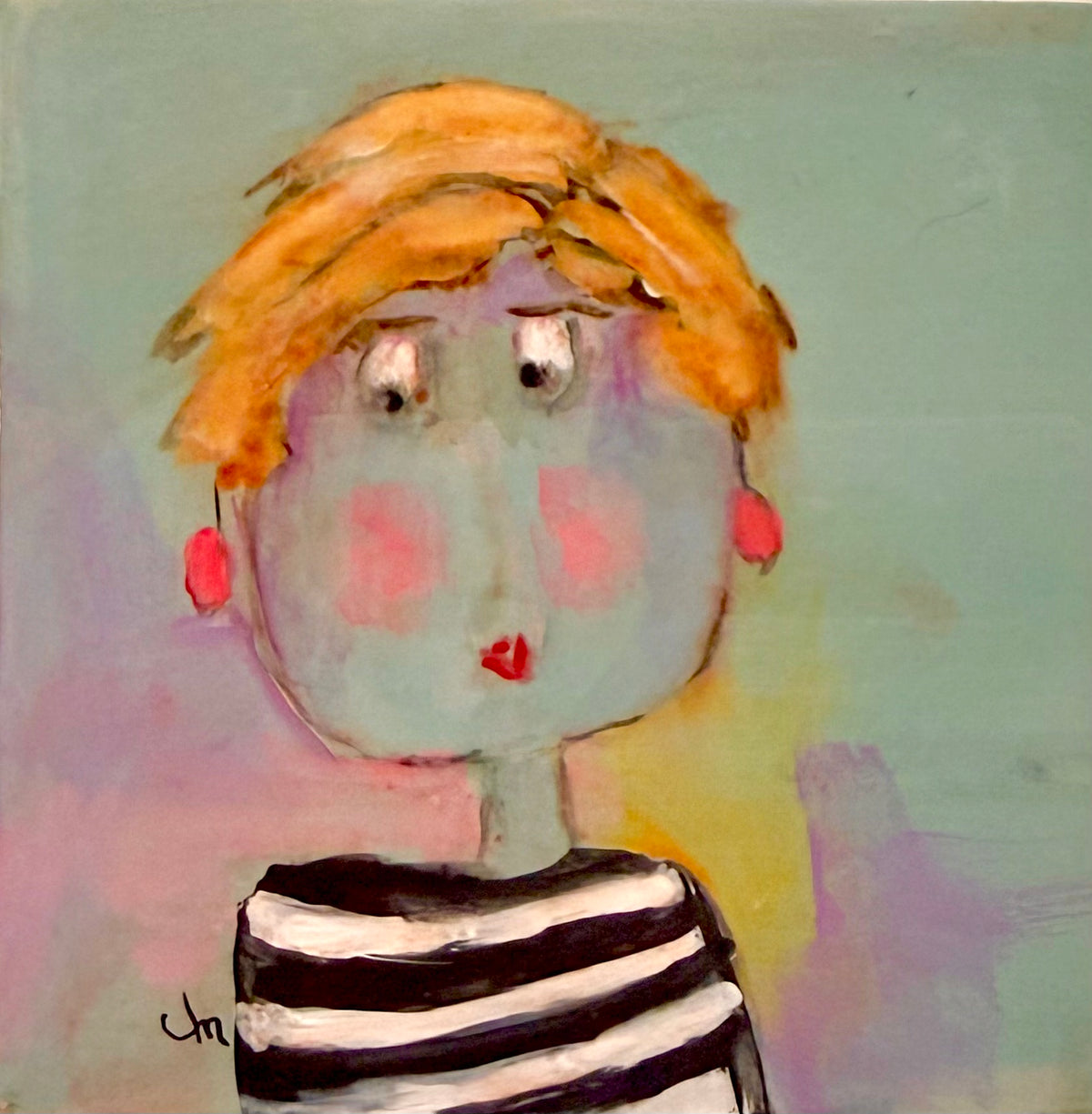 Sister II - Original Acrylic Portrait by Judie Mulkey - 4" x 4"