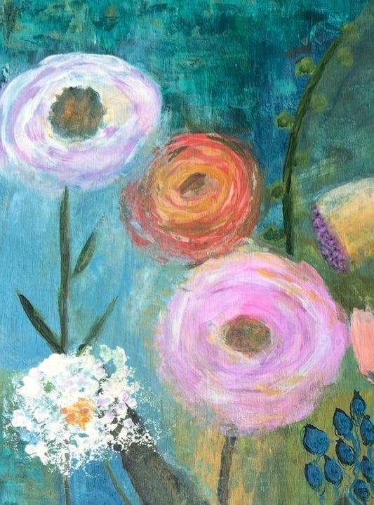 Garden Memories — Original Acrylic Painting by Deborah Herndon — 12” x 12”