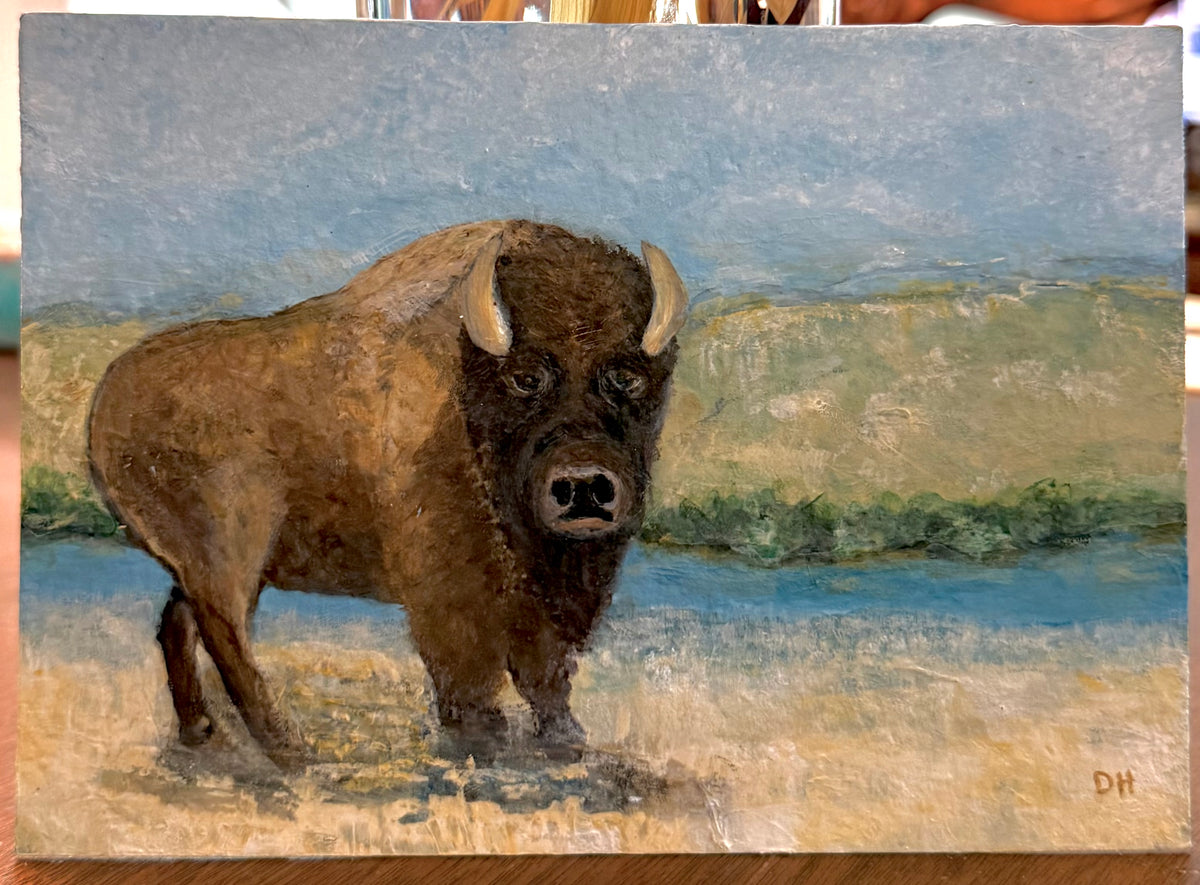 Guardian of the Plains - Original Acrylic Painting by Deborah Herndon - 5" x 7"