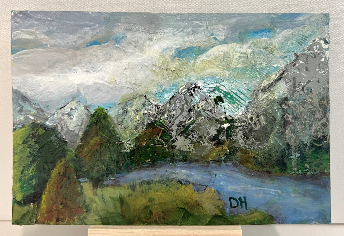 Mist Over Jenny Lake - Grand Teton Original Acrylic Painting by Deborah Herndon - 4" x 6"