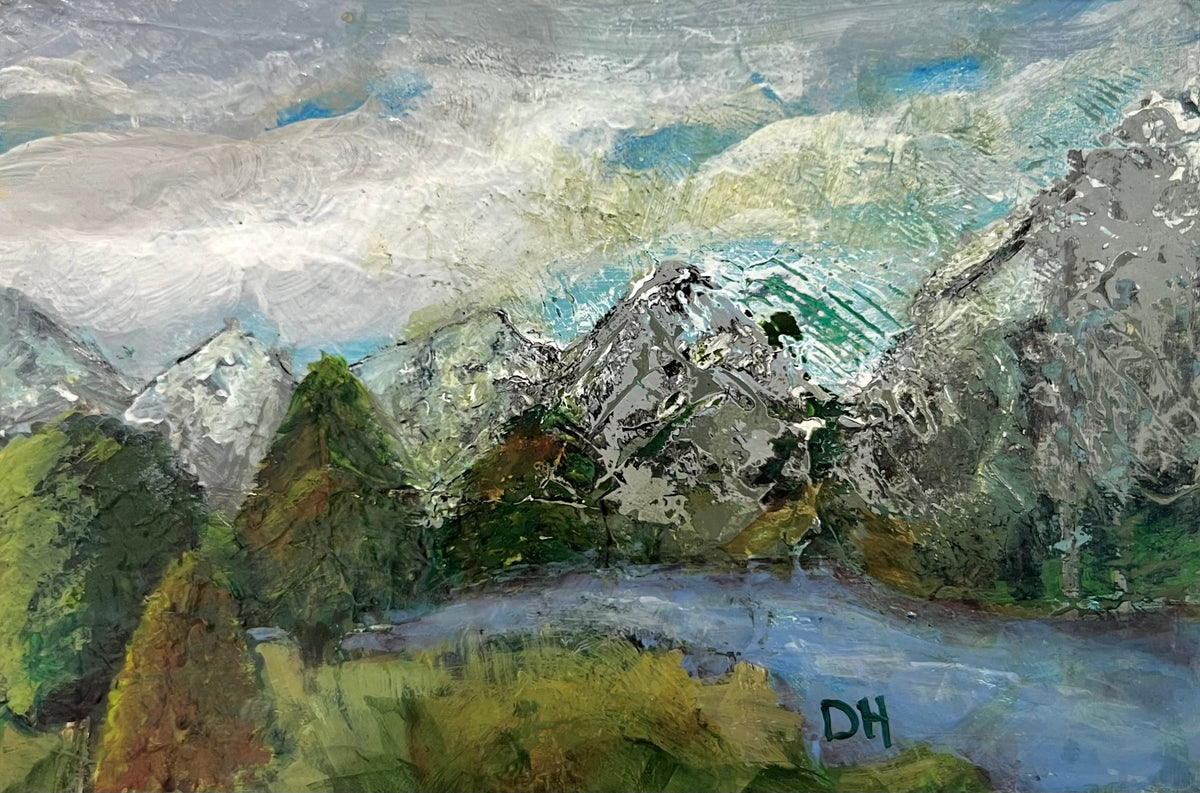 Mist Over Jenny Lake - Grand Teton Original Acrylic Painting by Deborah Herndon - 4" x 6"