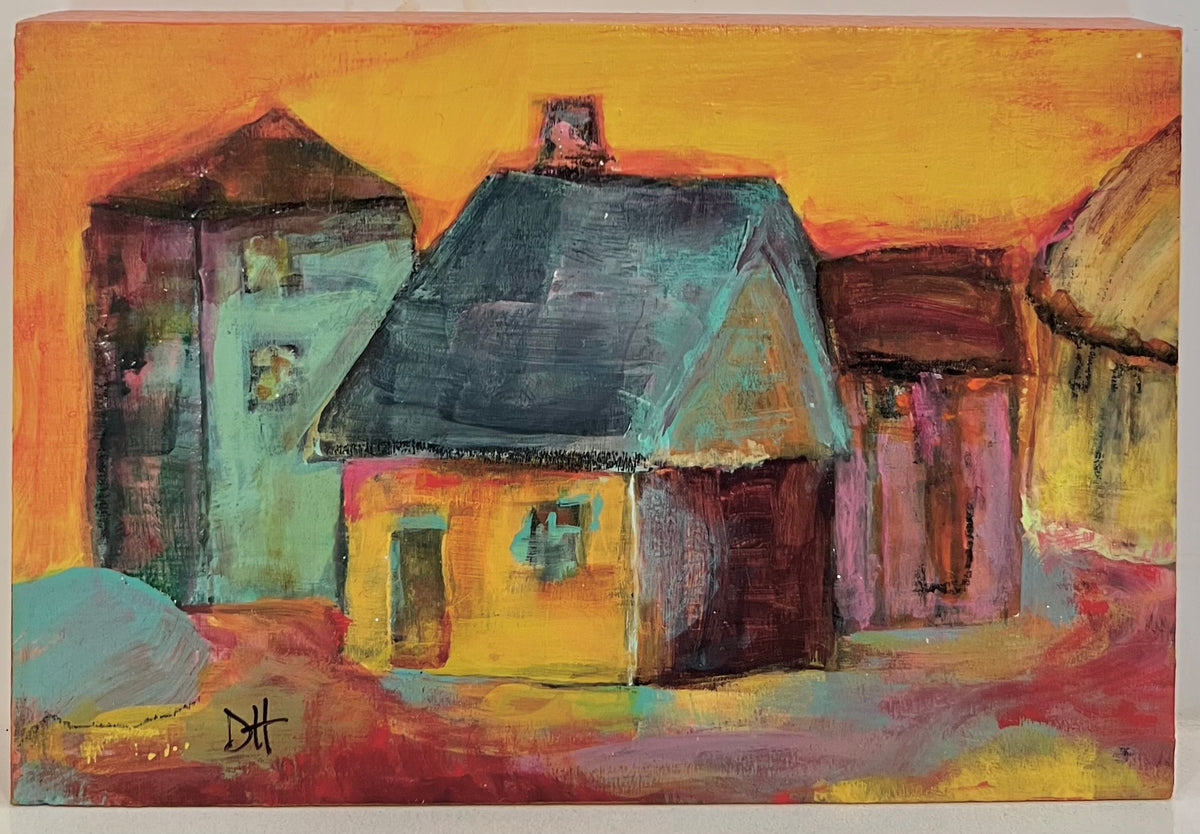The Old Farmstead - Original Acrylic Painting by Deborah Herndon - 4" x 6"