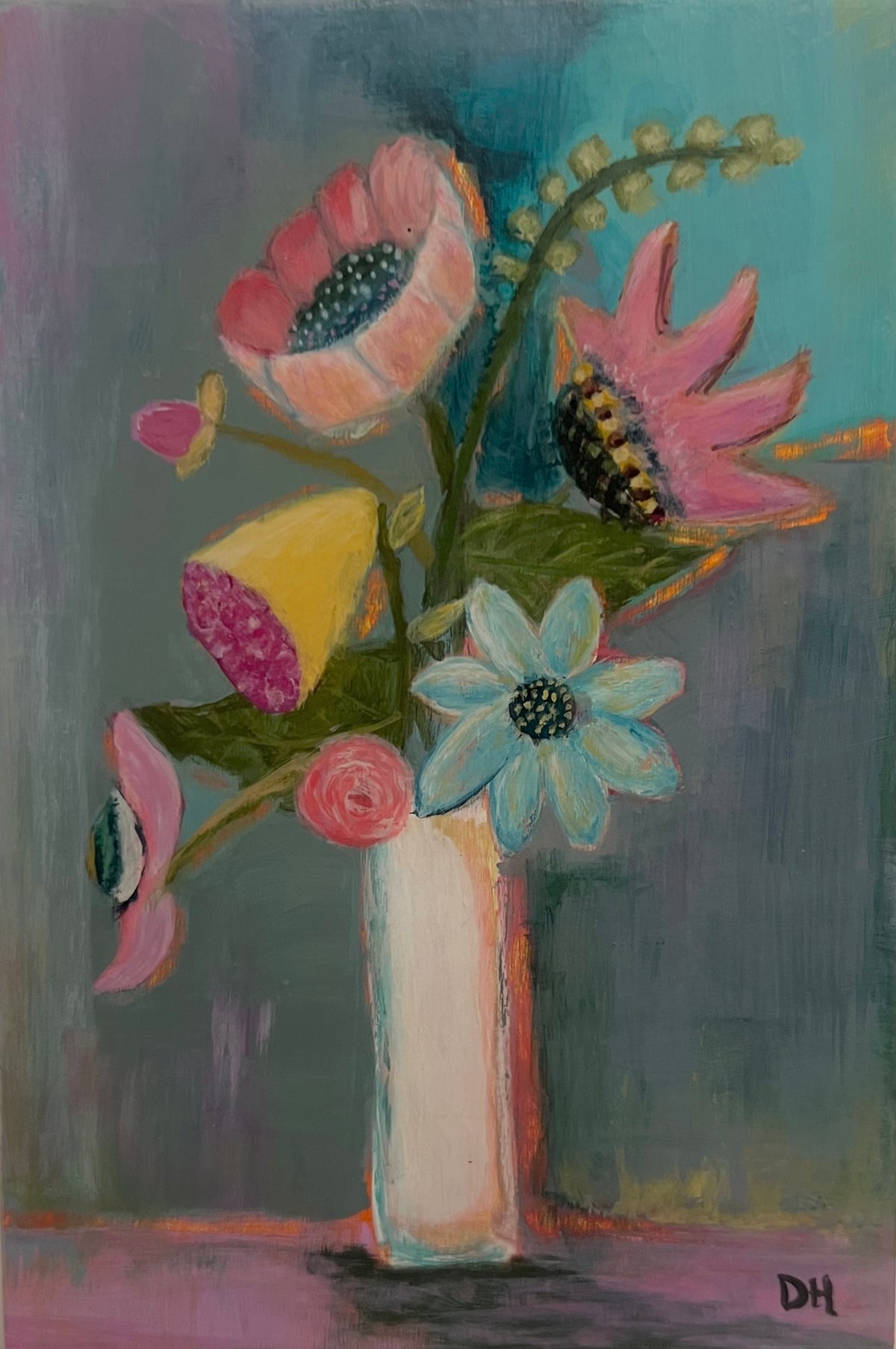 The Improbable Bouquet — Original Acrylic Painting by Deborah Herndon — 4” x 6”