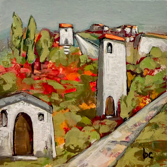 Sightseeing in Montalcino — Original Acrylic Painting by Beth Capogrossi — 3” x 3”