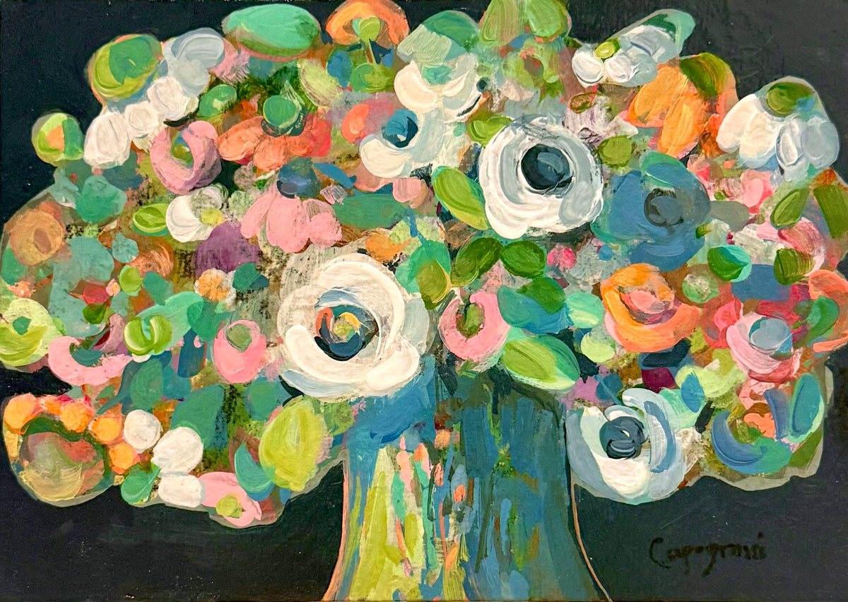 IN FULL SWING – Original Abstract Floral Acrylic Painting by Beth Capogrossi - 5" x 7"