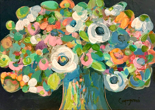 IN FULL SWING – Original Abstract Floral Acrylic Painting by Beth Capogrossi - 5" x 7"