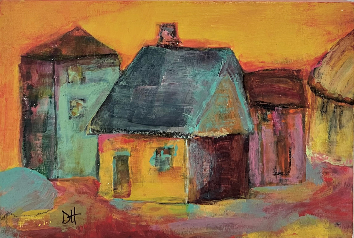 The Old Farmstead - Original Acrylic Painting by Deborah Herndon - 4" x 6"