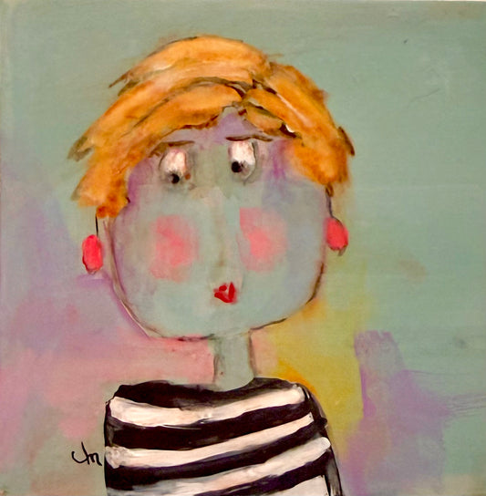 Sister II - Original Acrylic Portrait by Judie Mulkey - 4" x 4"