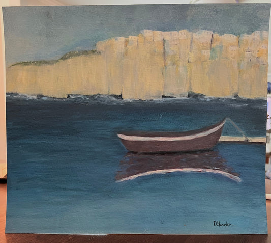Mykonos From The Sea - Original Acrylic Painting by Deborah Herndon - 12" x 14"