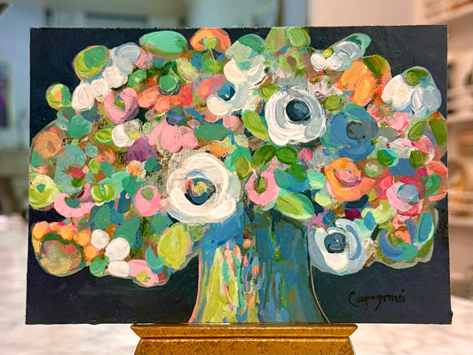 IN FULL SWING – Original Abstract Floral Acrylic Painting by Beth Capogrossi - 5" x 7"
