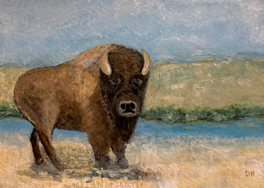 Guardian of the Plains - Original Acrylic Painting by Deborah Herndon - 5" x 7"