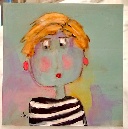 Sister II - Original Acrylic Portrait by Judie Mulkey - 4" x 4"